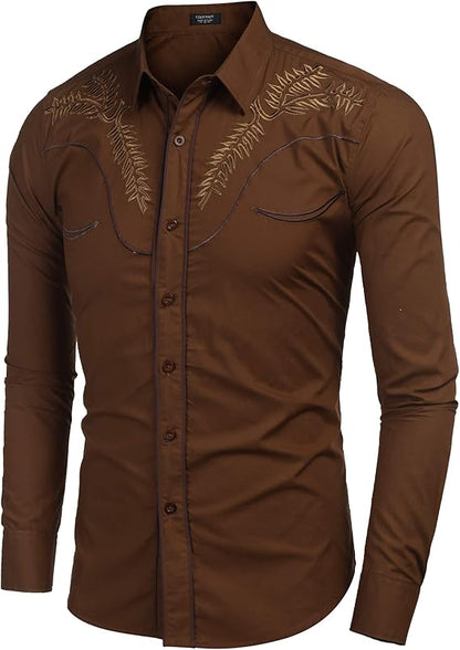 Men's Western Shirts Long Sleeve Slim Fit Embroideres Cowboy Shirts