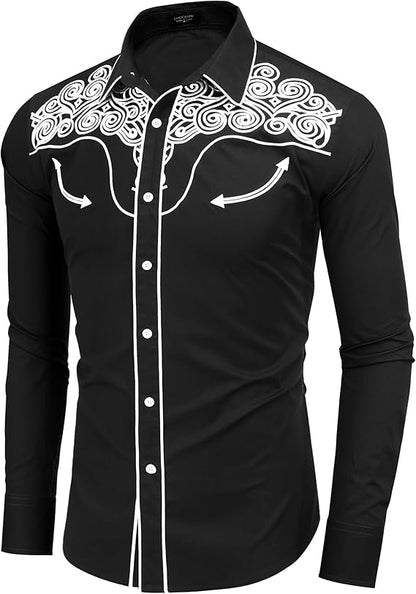 Men's Long Sleeve Cowboy Shirts Casual Button Down Shirt