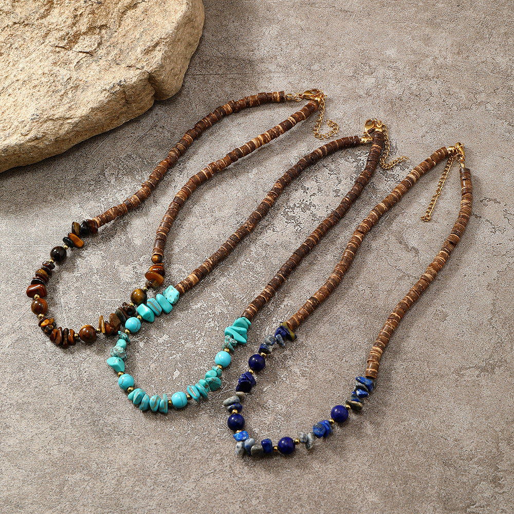 Women's Bohemian Coconut Shell Natural Stone String Necklace