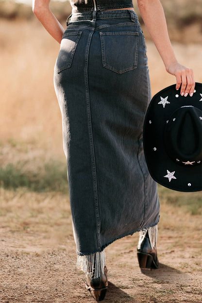 Vintage Slit Front Denim Skirt