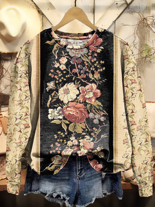 Floral Patchwork Art Print Casual Sweatshirt