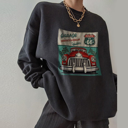 Ladies Casual Long-sleeved Vintage Printed Sweatshirt