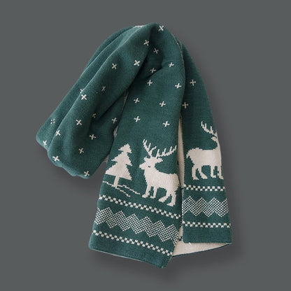 Christmas Elk Print Knit Scarf