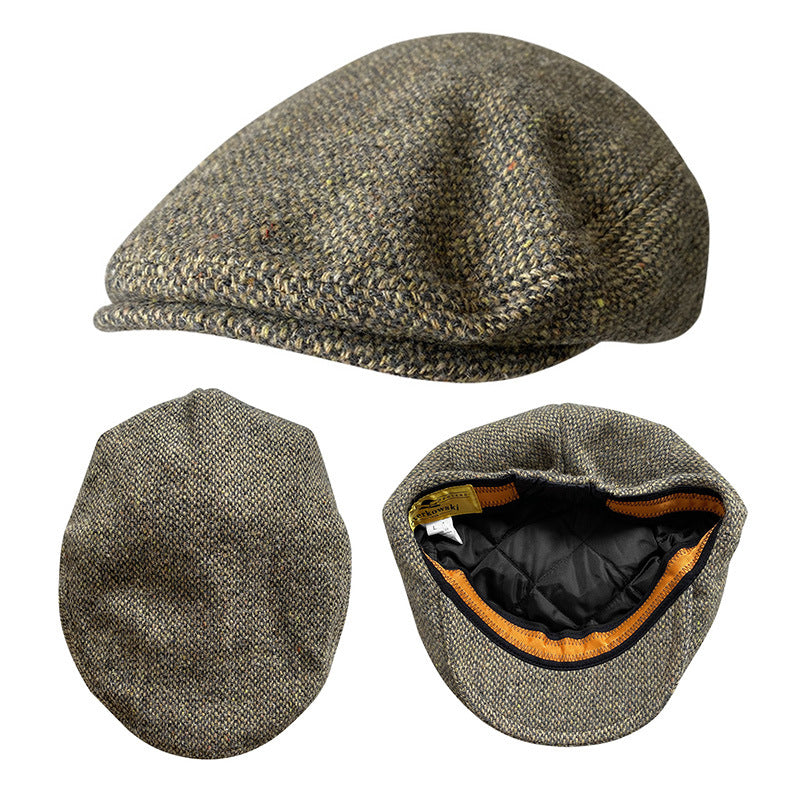 THE PEAKED Marl Flat Hat ParticlesB-Harris Tweed