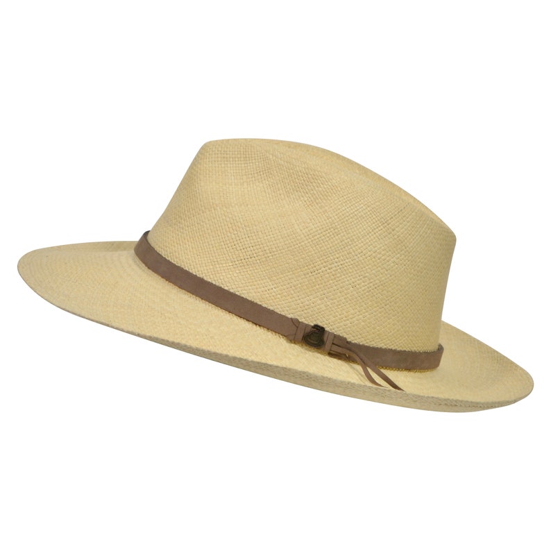 Original Panama Hat - Wide Brim Fedora - Natural Straw - Brown Leather Band - Handmade in Ecuador by Ecua-Andino - EA - HatBox Included-FREE SHIPPING