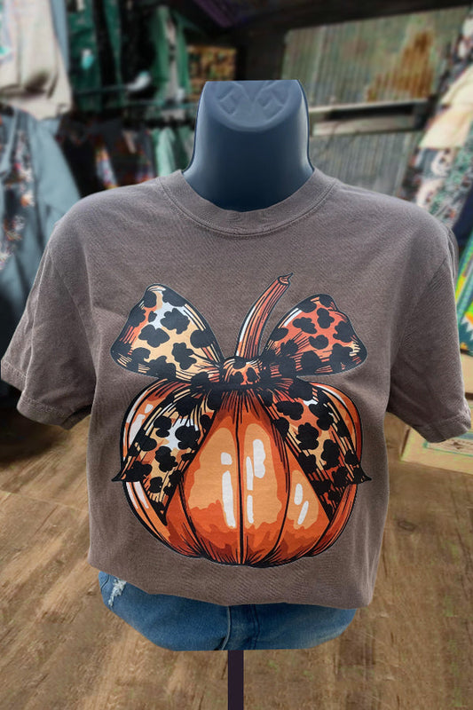 Pumpkin Leopard Bow Tee