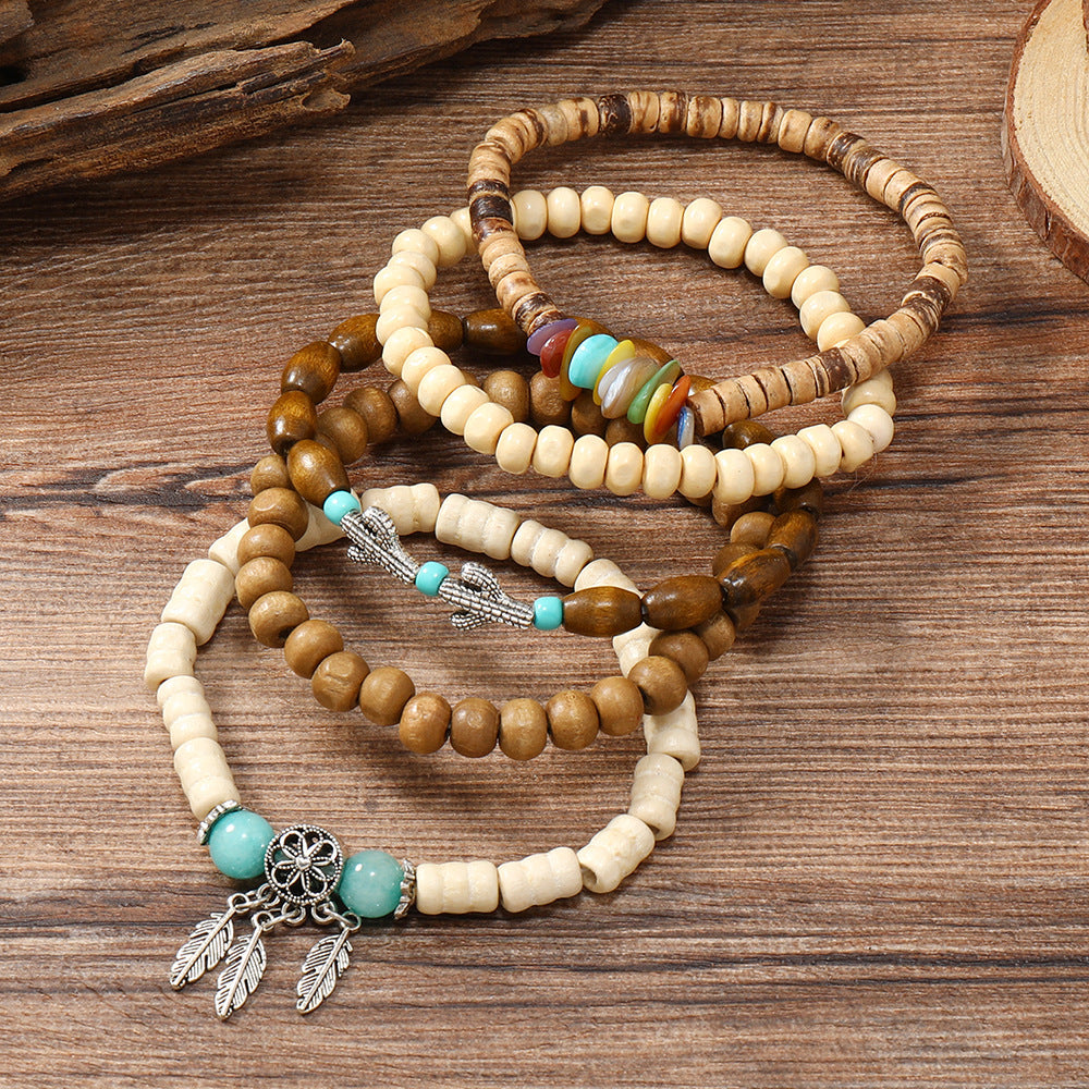 Unisex Retro Bohemian Multi-layered Wooden Bead Bracelet