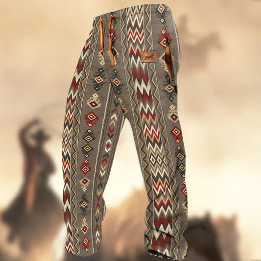 Men's Retro Country Western Ethnic Geometric Elk Logo Pint Casual Sweatpants