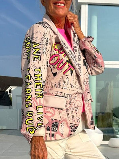 Women's Casual Lapel Letter Print Suit Jacket