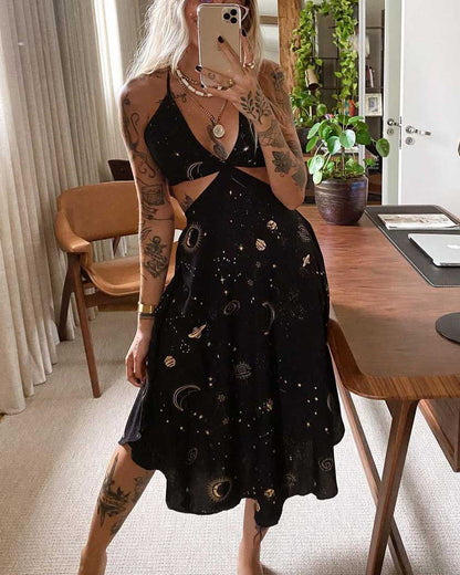 Psychedelic Starry Sky Printed Midi Dress