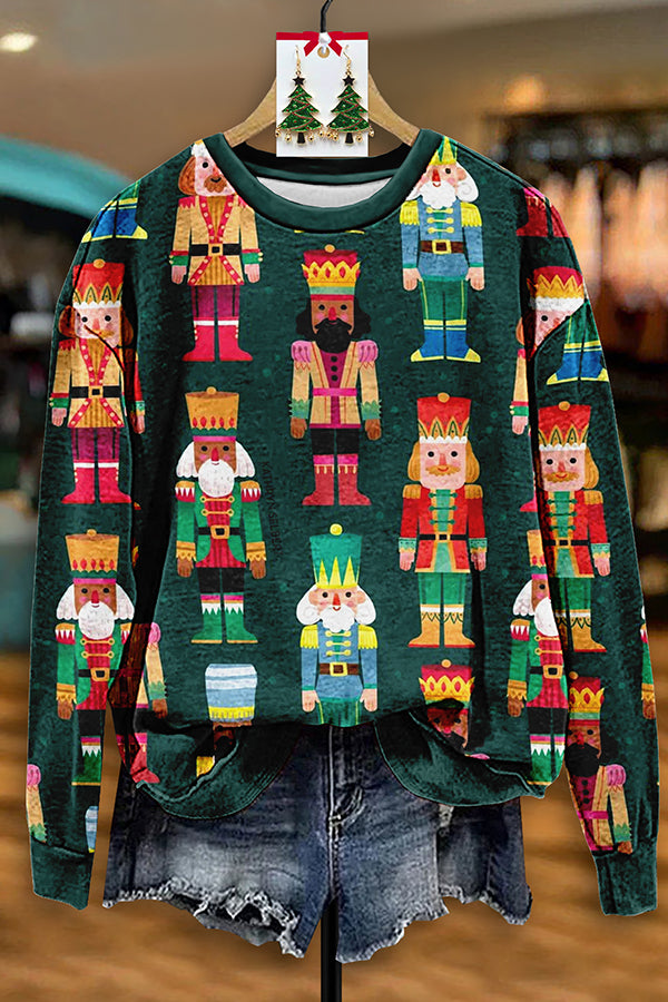 Vintage Christmas Nutcracker Print Sweatshirt