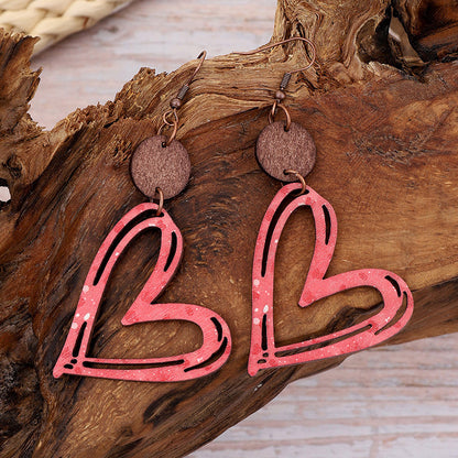 Valentine's Day Heart Hollow Wooden Earrings