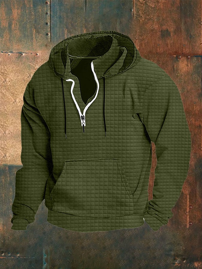 Men'S Waffle Collar Hooded Sweatshirt