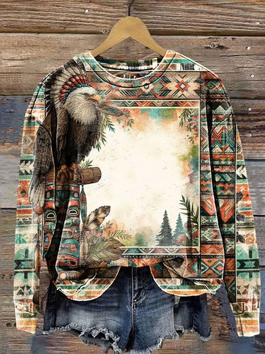 Vintage Colorful Eagle Art Print Casual Sweatshirt