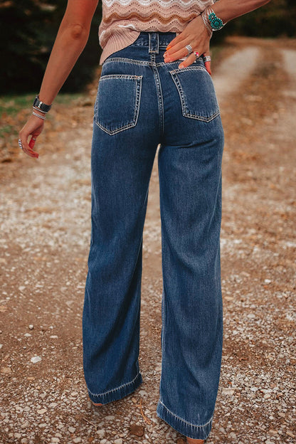 Vintage Washed Wide Leg Pocket Jeans