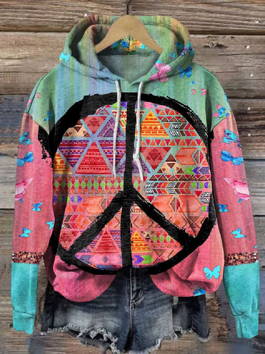 Hippie Floral Butterfly Art Print Casual Hoodie Sweatshirt