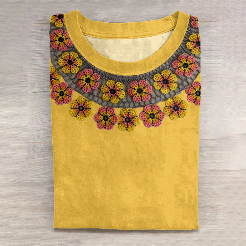 Vintage Ethnic Beaded Floral Print Women's T-Shirt