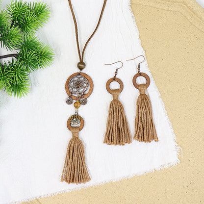 Women's Bohemian Dreamcatcher Tassel Earring Necklace Set