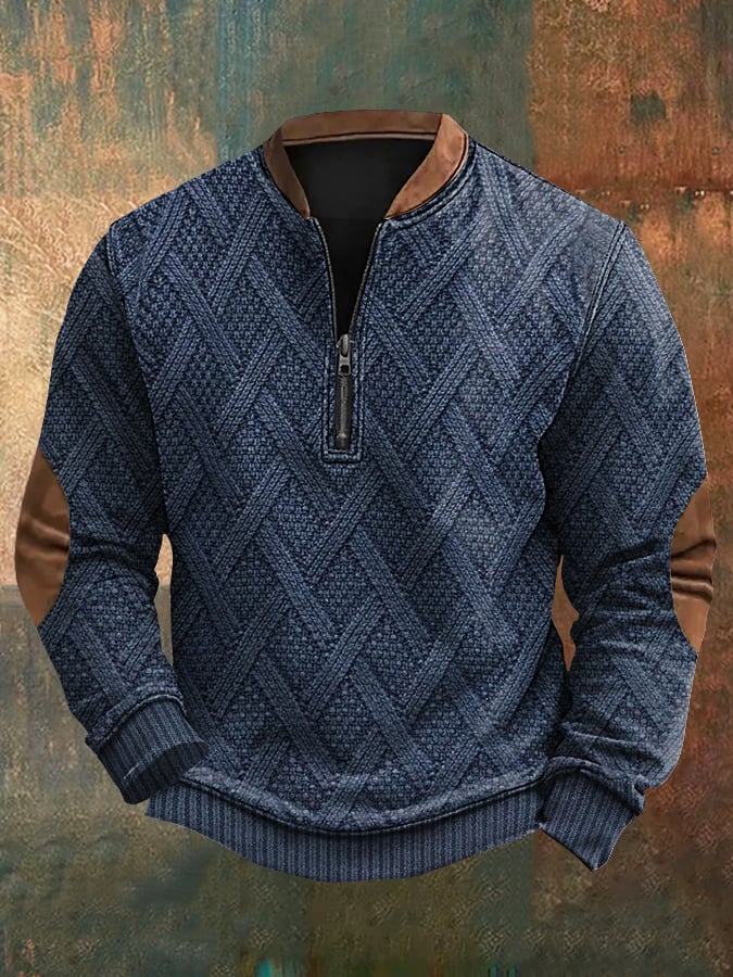 Men's Retro Western Print Zip-Up Sweatshirt