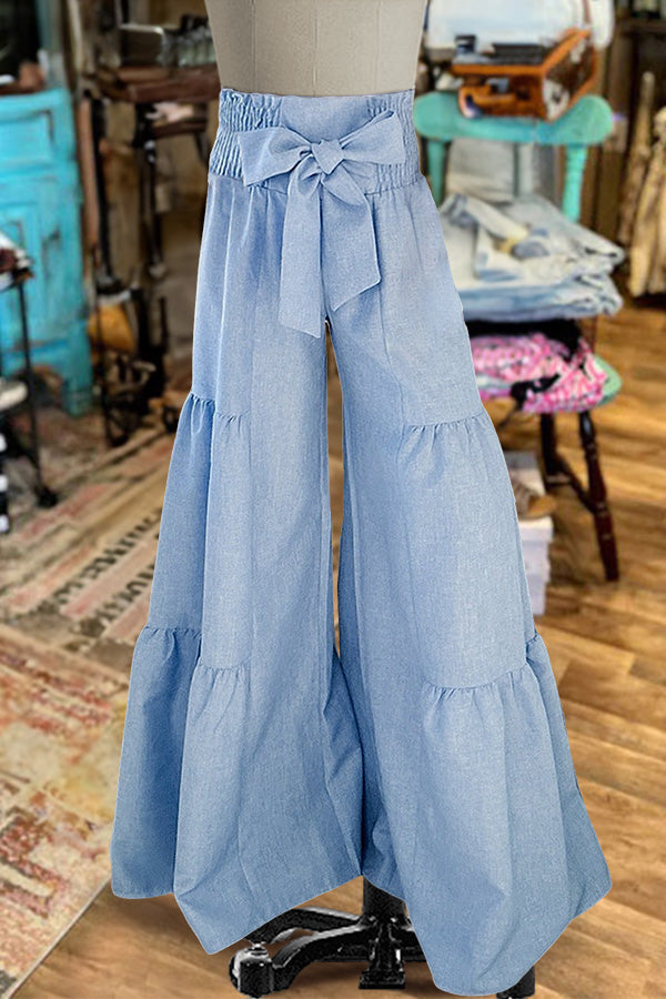 Vintage Bow Tie Pleated Wide Leg Pants