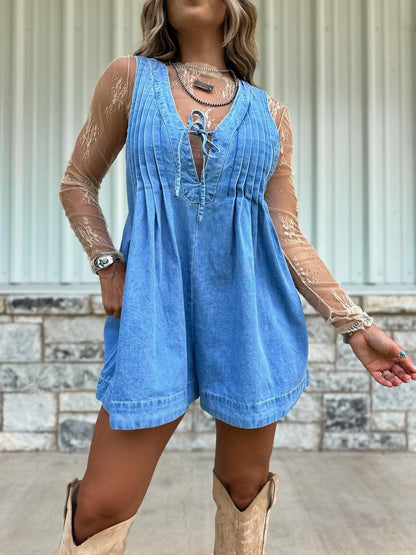 Sleeveless Shorts Denim Jumpsuit