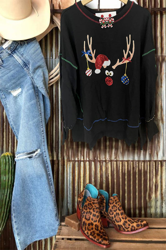 Christmas Antler Sequined Sweatshirt