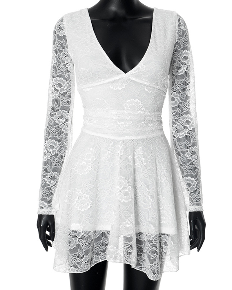 V Neck Halter Lace Dress