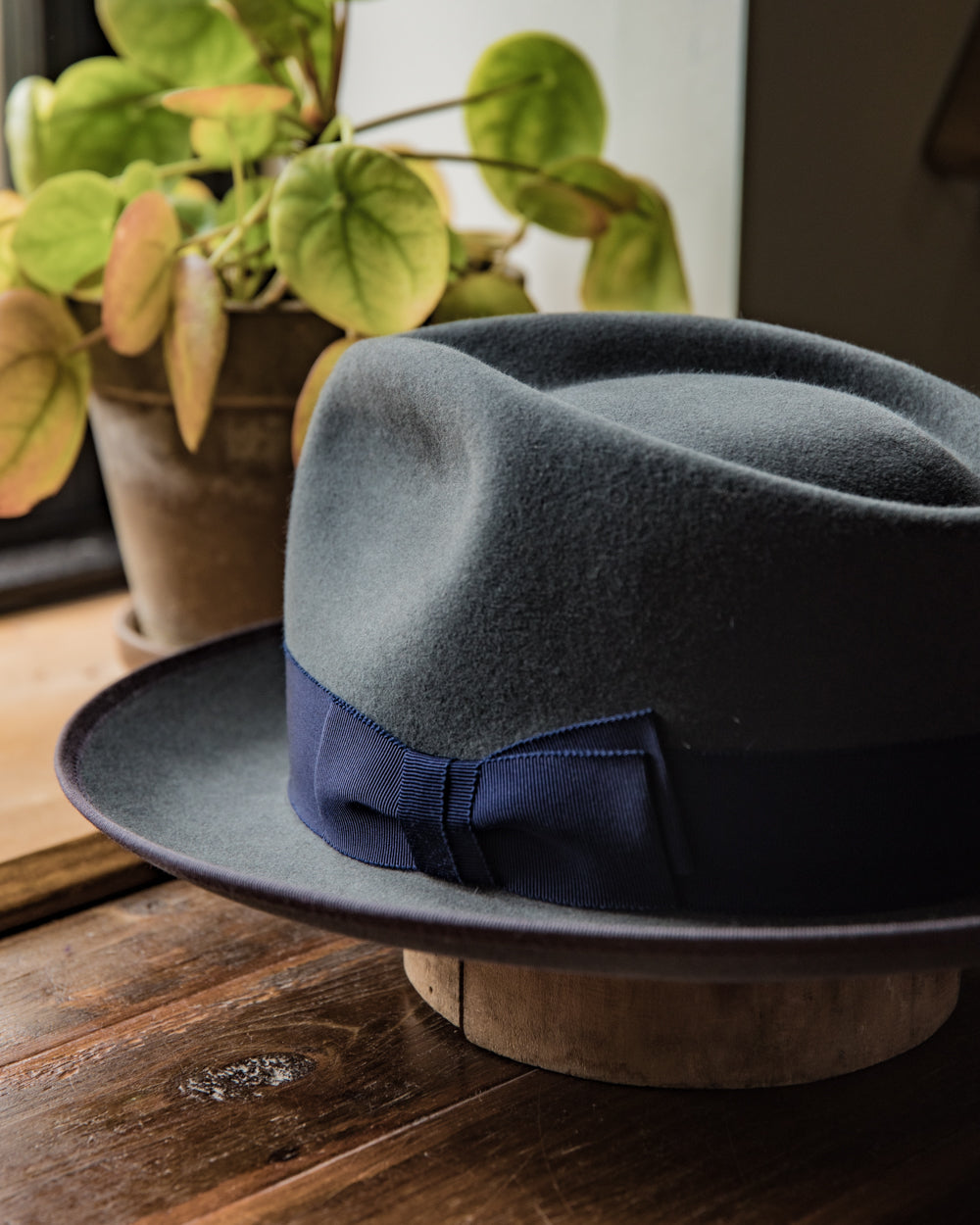 Bespoke Handmade Fedora - Special hat band-Gray-navy