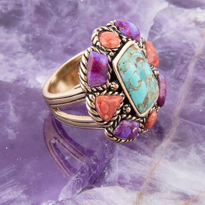 Multi-Stone Purple Floral Ring