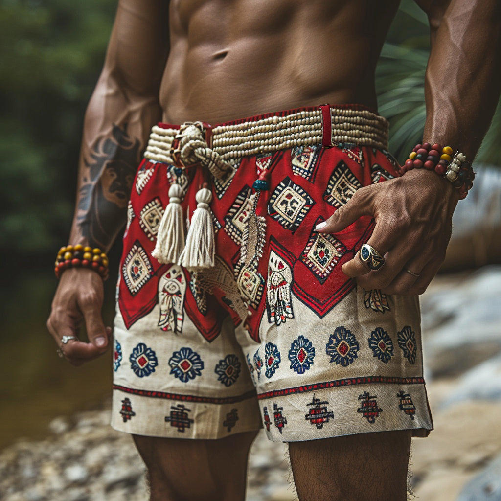 Retro Casual Ethnic Style Shorts Style Shorts Without Belt