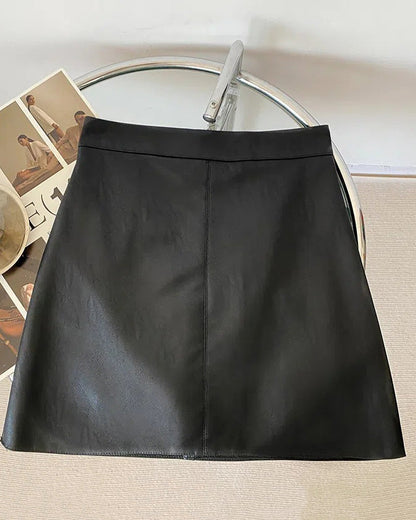 High-Waisted Pu Leather A-Line Hip Skirt