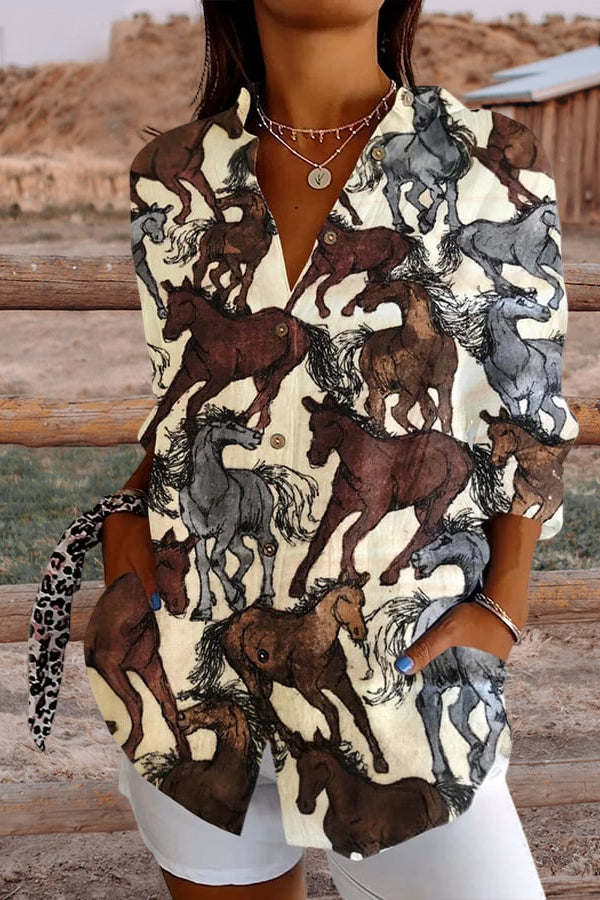 Women's Vintage Western Horse Print Shirt