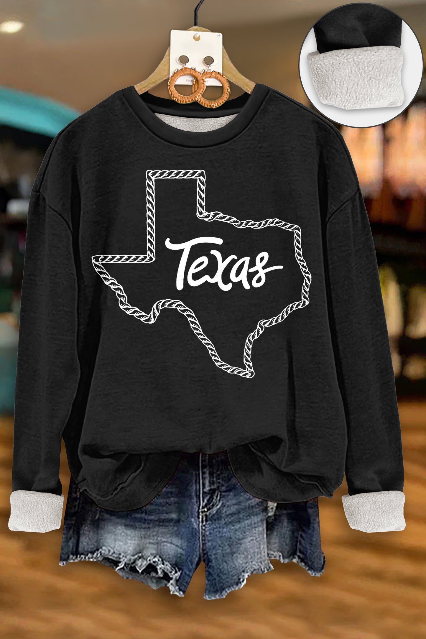 Casual Texas Print Thick Fleece Sweatshirt