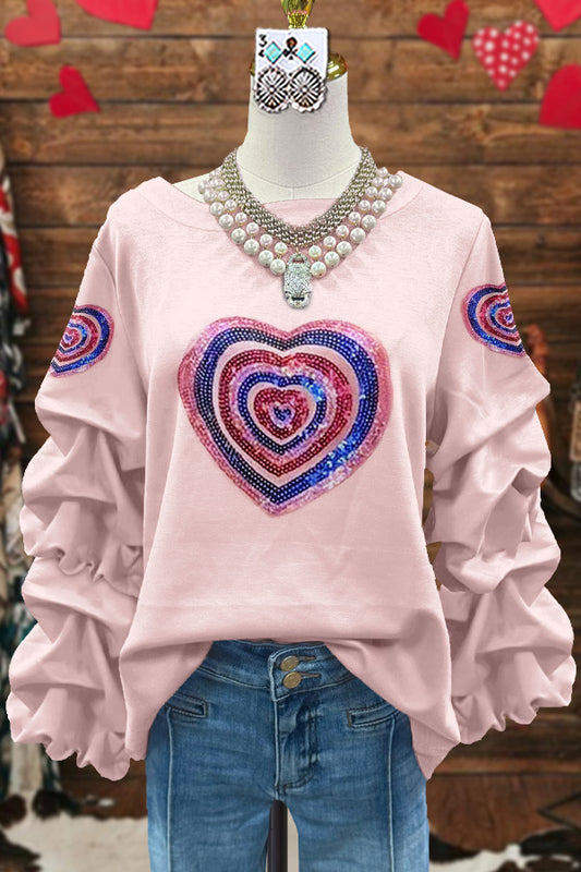 Elegant Ruffled Contrast Color Valentine's Day Sweatshirt