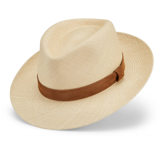 Panama Natural Toquilla Straw | 2.5 cm Suede Trim-Handwoven in Ecuador