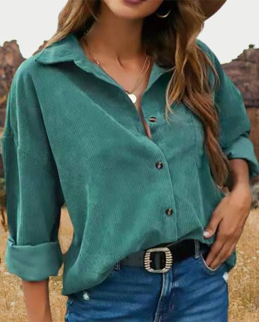 New Lapel Solid Color Long Sleeve Shirt