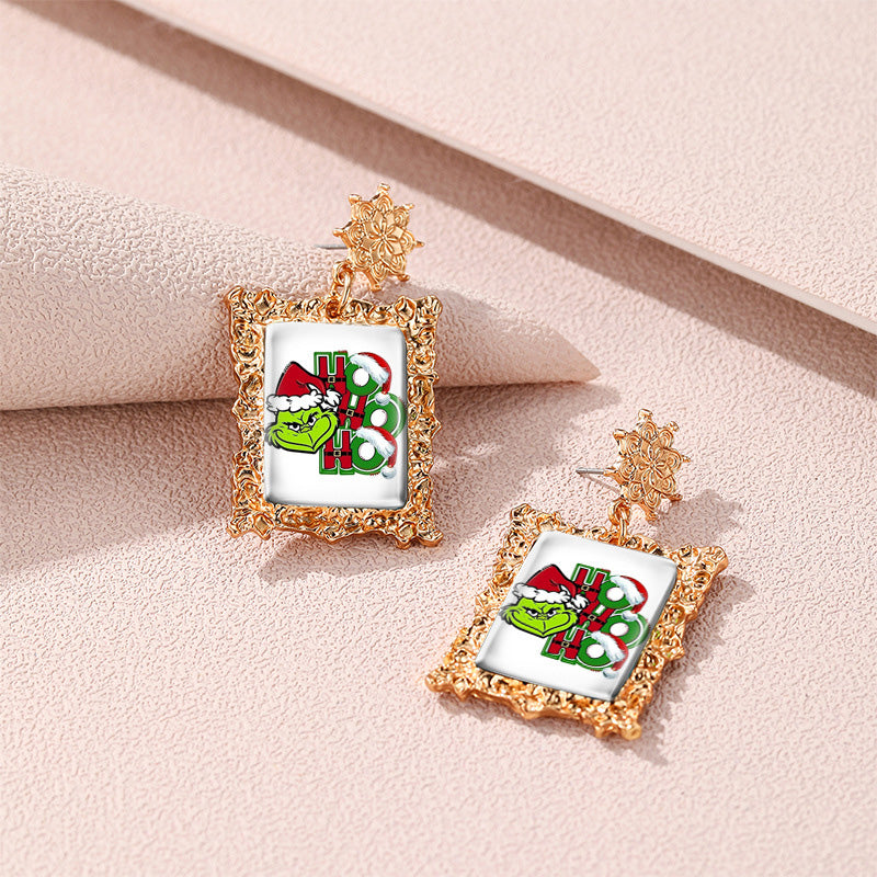 Vintage Grinch Square Earrings