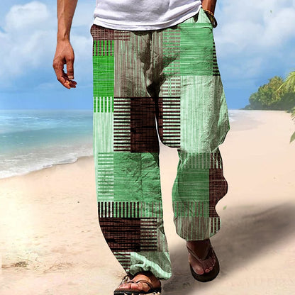 Men's Beach Drawstring Elastic Waist Geometric Print Pants