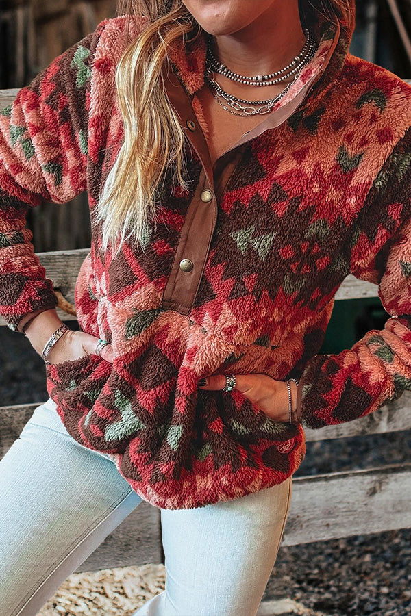 Retro Western Aztec Printed Fleece Sweatshirt