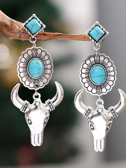 Vintage Western Bull Head Turquoise Earrings