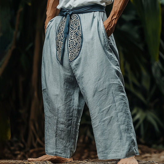 Men's Ethnic Print Breathable Wide Leg Linen Harem Pants