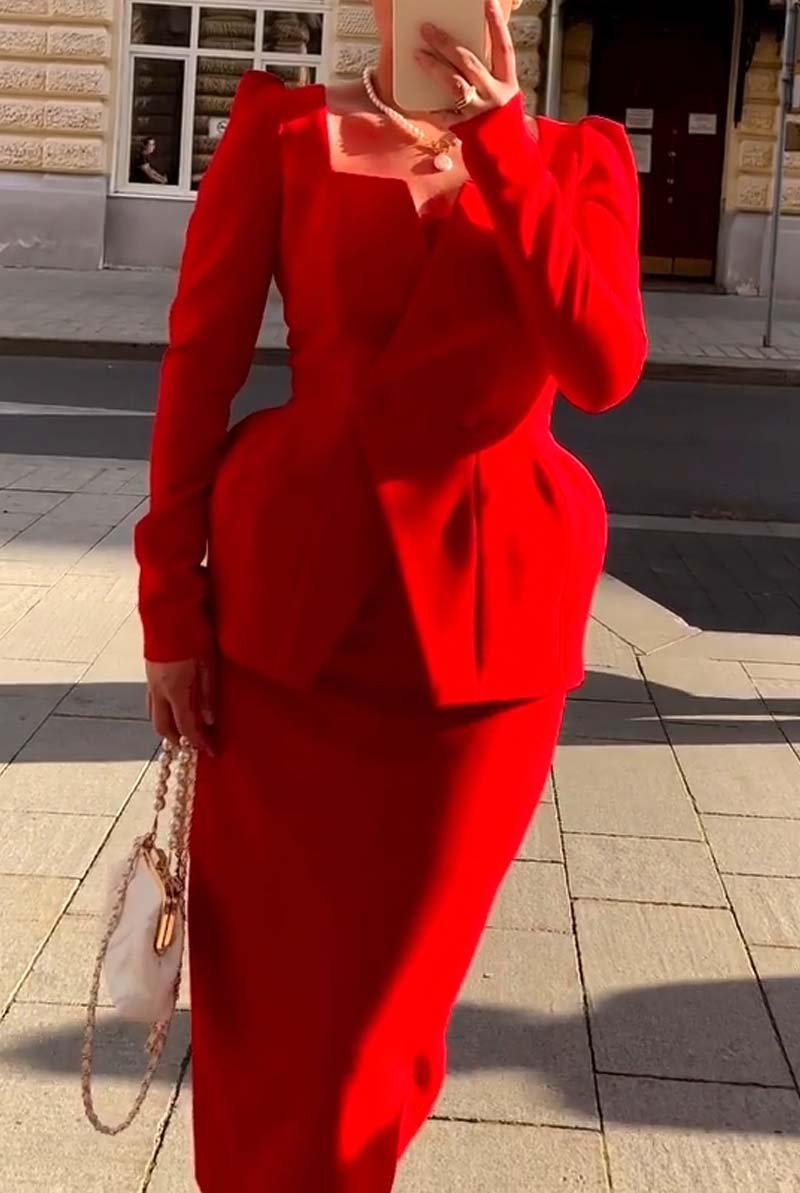 Women's Fashion Commuting Solid Color Skirt Suit