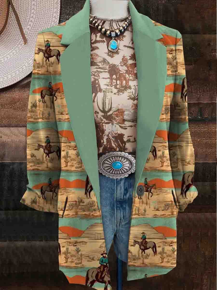 Women's Western Cowboy Print Casual Blazer