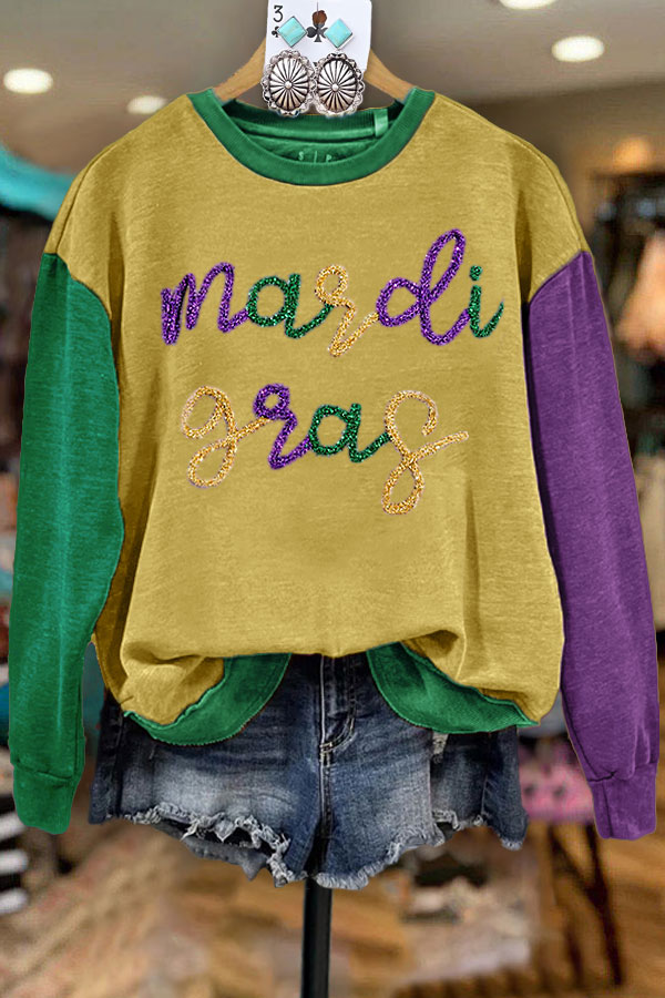 Casual Contrast Color Mardi Gras Sweatshirt