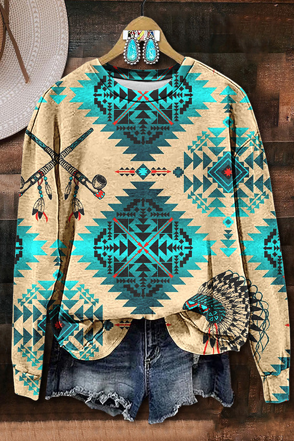 Ethnic Turquoise Print Sweatshirt