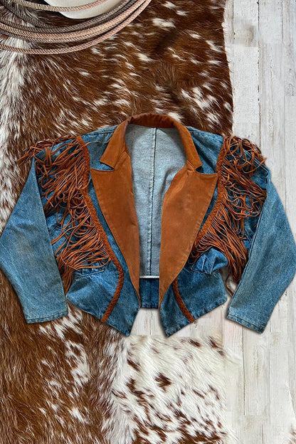 Fringed Suede Denim Patchwork Jacket