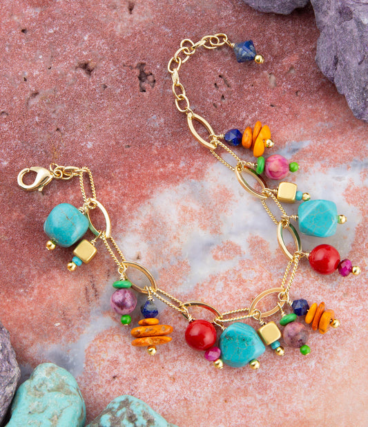 Zion Colorful Stone Charm Golden Bracelet