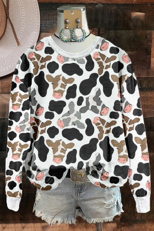 Cute Cow Pattern Print Sweatshirt