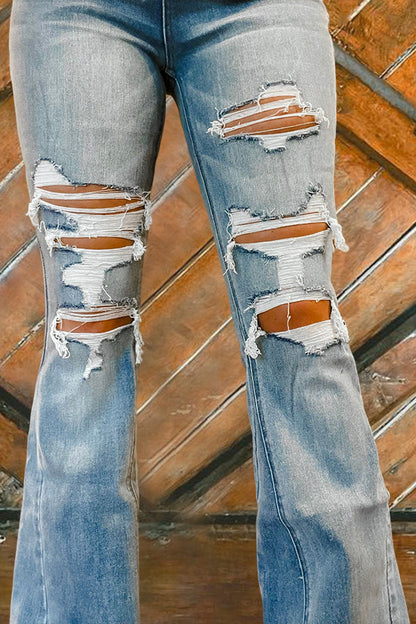 Vintage Distressed Washed Flared Jeans