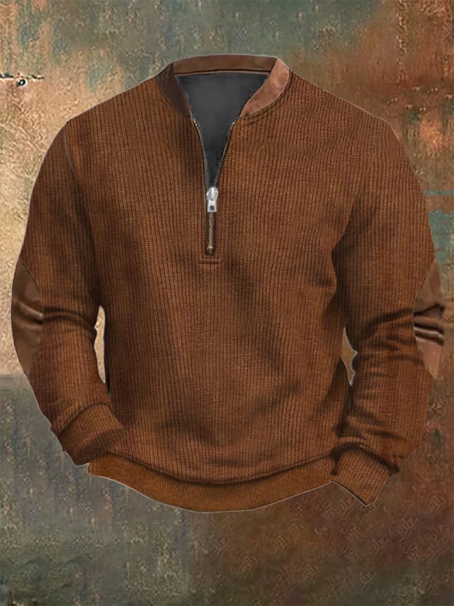 Men's Vintage Knit Print Zip-Up Sweatshirt